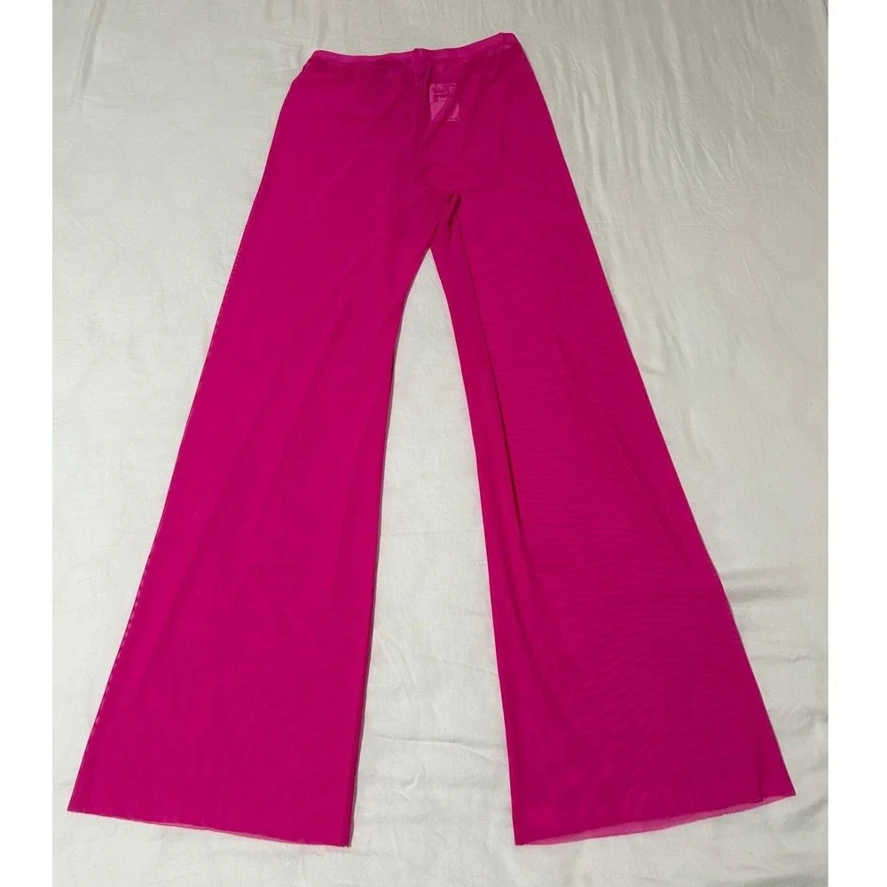 Good American Pink Glow Mesh Wide Leg Beach Cover Up Pants GSW0548 Womens Small